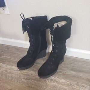 Via Spiga Suede Leather Wedge Boots.